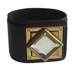 Michael Kors Wide Black Leather Clear Crystal Click Close Wrap